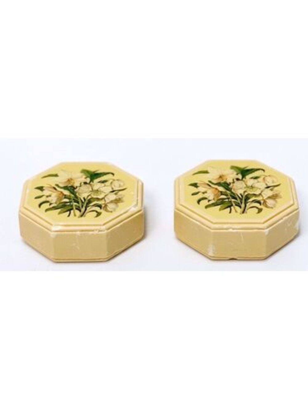 Avon Octagonal Floral Powder Soaps Set of 2 - Cream Yellow Soaps Vintage